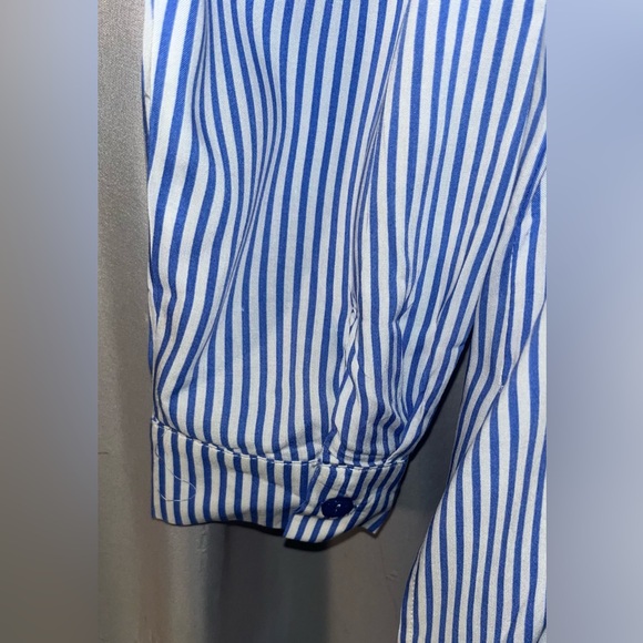 Solitaire Women's Blue and White Striped Button-Down Shirt - Picture 3 of 5